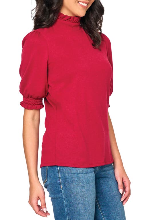 Gibsonlook Ruffle Mock Neck Puff Sleeve Sweater In Cranberry