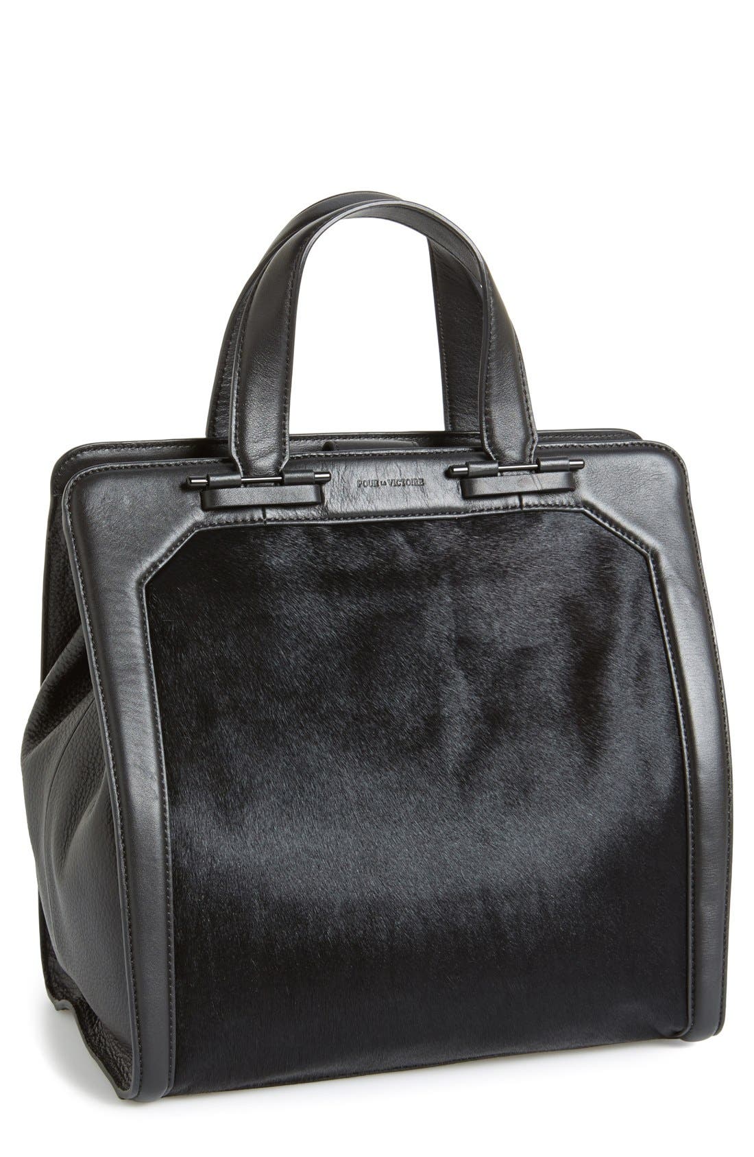 'Servant' Leather & Genuine Calf Hair Tote, Main, color, BLACK