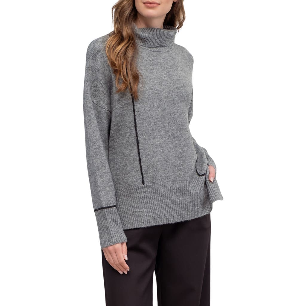 Blu Pepper Stripe Turtleneck Sweater In Heather Grey