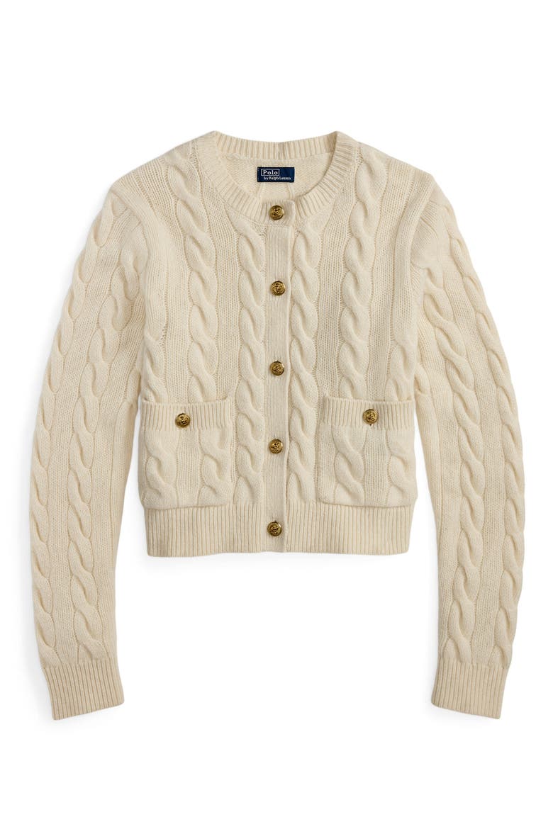 Cable Knit Wool & Cashmere Cardigan, Alternate, color, WHITE