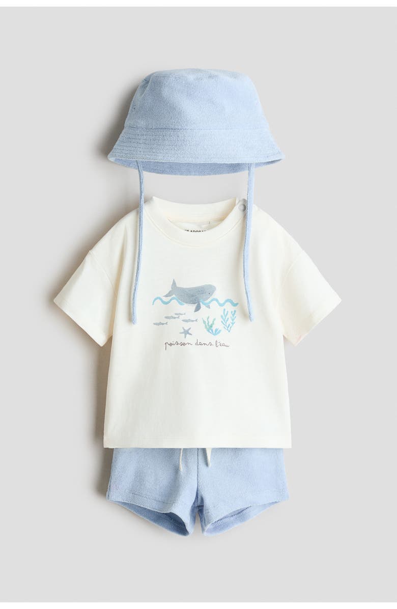 H&M 3-piece Jersey And Terry Set, Main, color, Light Blue/Whale
