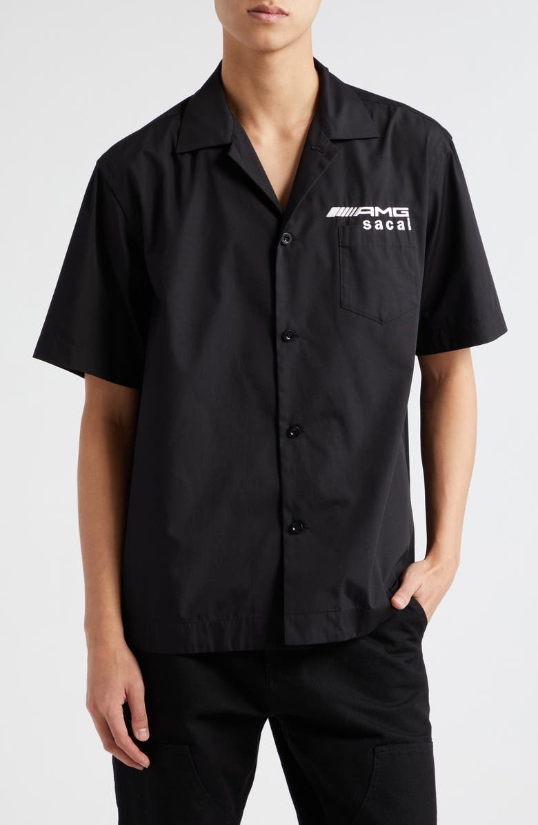 sacai 21ss開襟シャツ Sacai AMG Logo Embroidered Camp Shirt | Nordstrom