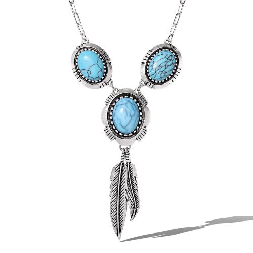 Jessica Simpson Turquoise & Feather Pendant Necklace In Metallic