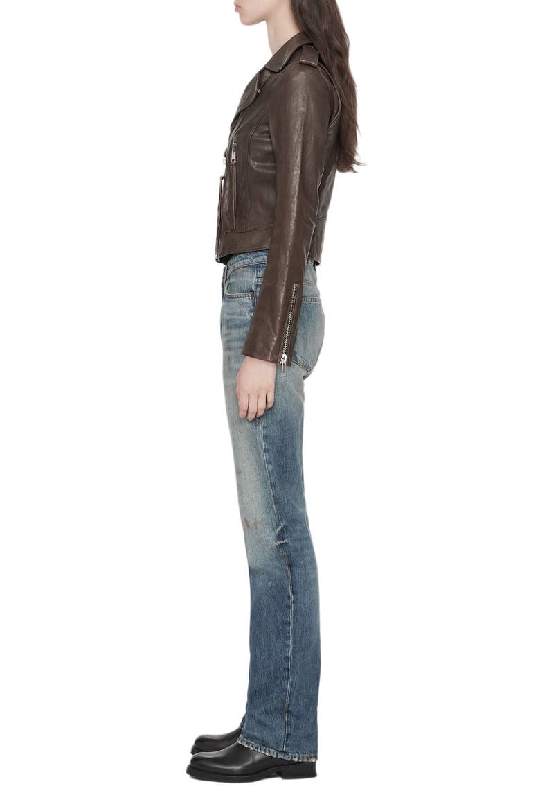 Errie Leather Biker Jacket, Alternate, color, OLIVE GREEN