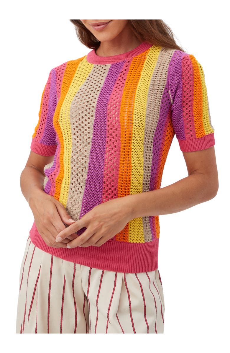 Trina Turk Marbella Open Knit Striped Pullover, Main, color,