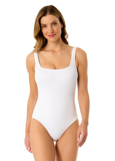 Women's Textured Classic Square Neck One Piece Swimsuit