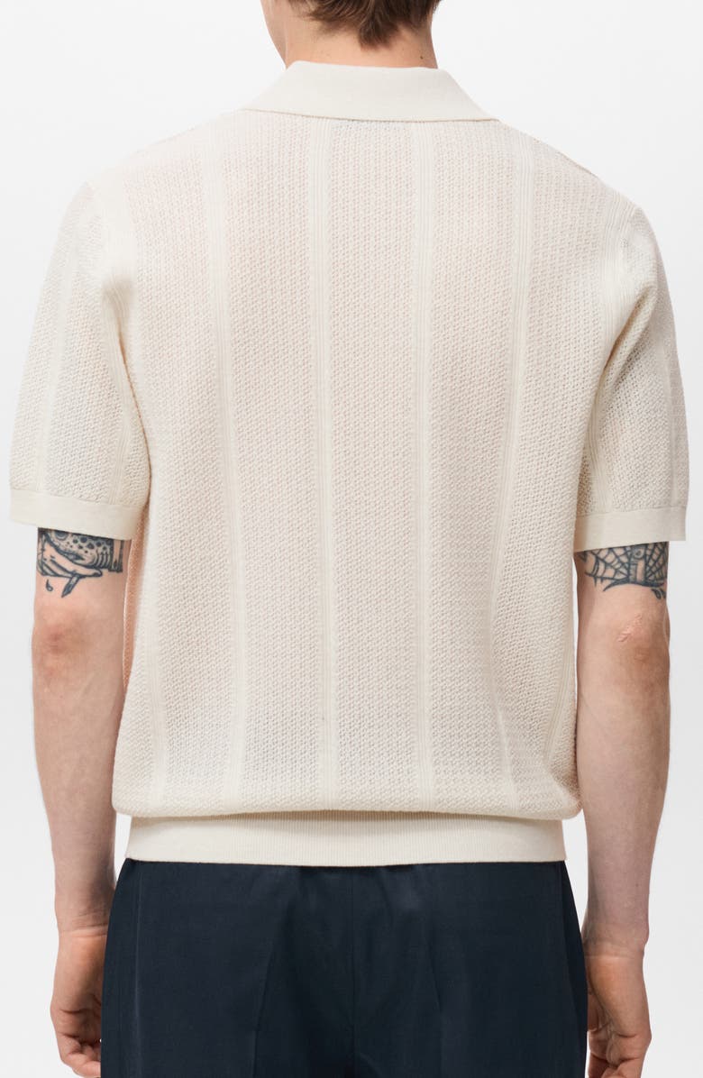 MANGO Openwork Cotton Blend Polo, Alternate, color, Ivory White