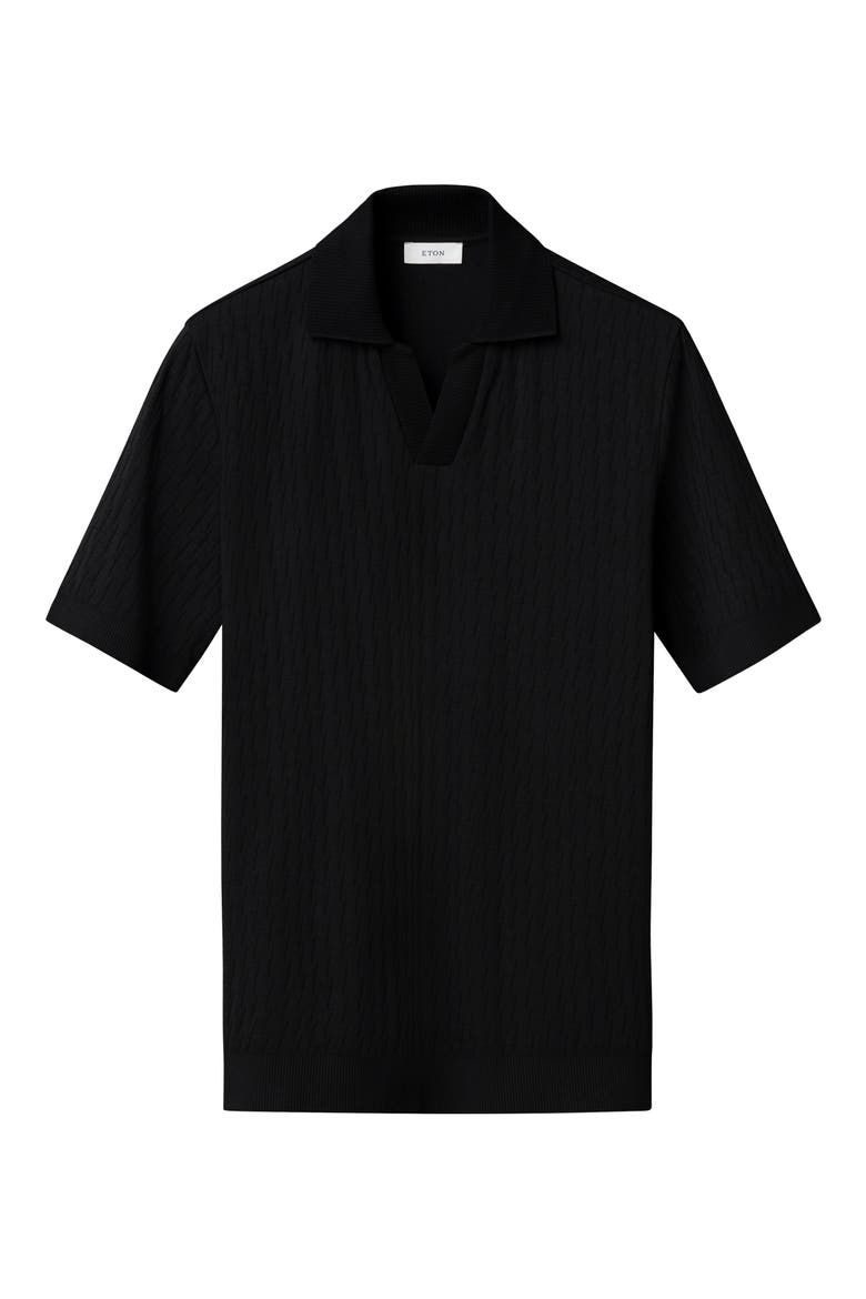 Open Collar Jacquard Polo, Alternate, color, BLACK