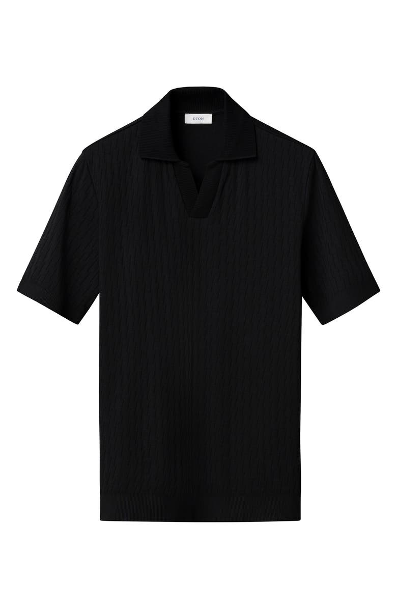 Eton Open Collar Jacquard Polo, Alternate, color, Black