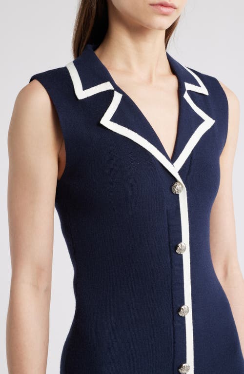 Zoe And Claire Contrast Front Button Midi Sweater Dress In Navy