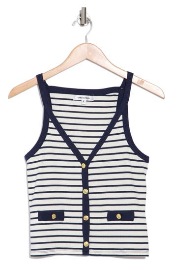 Vigoss Stripe Button Front Tank