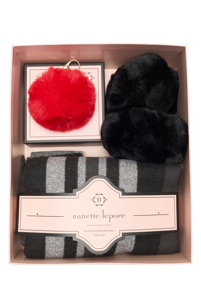Nanette Lepore Scarf, Earmuff & Keychain Accessory Set, Alternate, color, Black