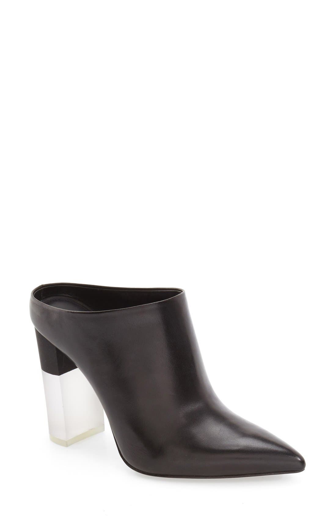'Capri' Pointy Toe Mule, Main, color, BLACK LEATHER