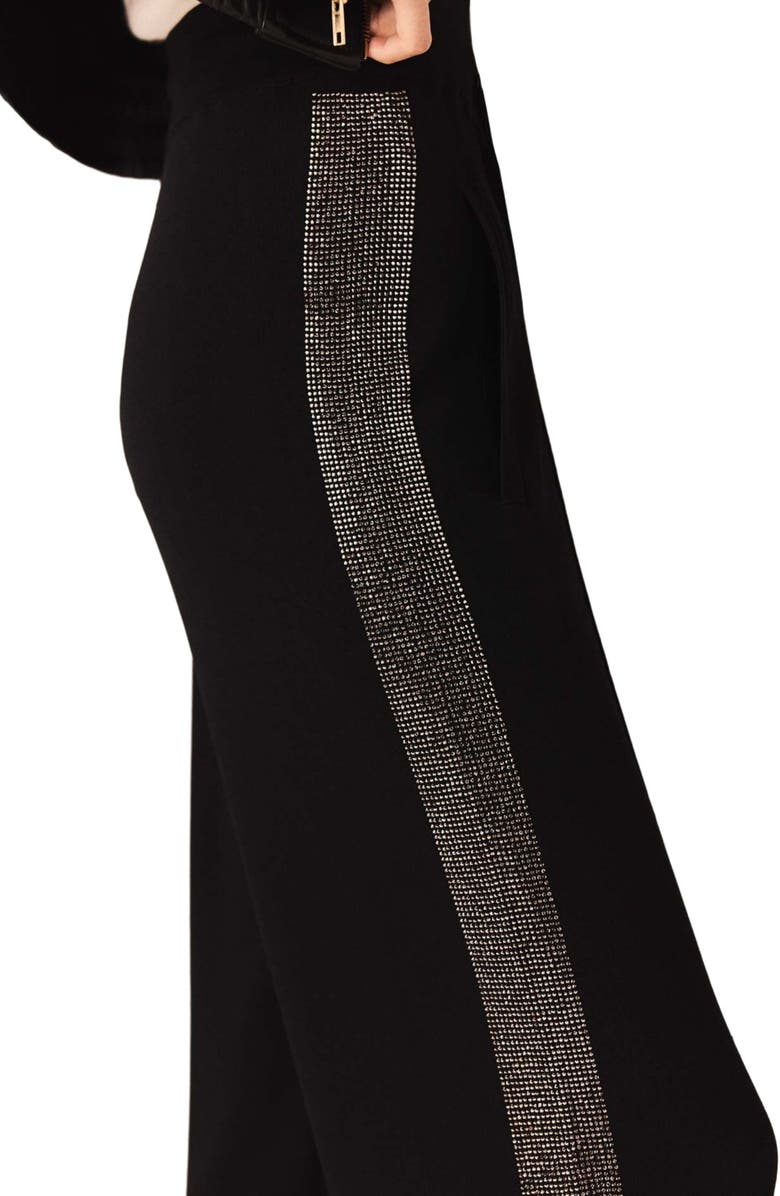 maje Trousers with rhinestone band, Alternate, color, Black