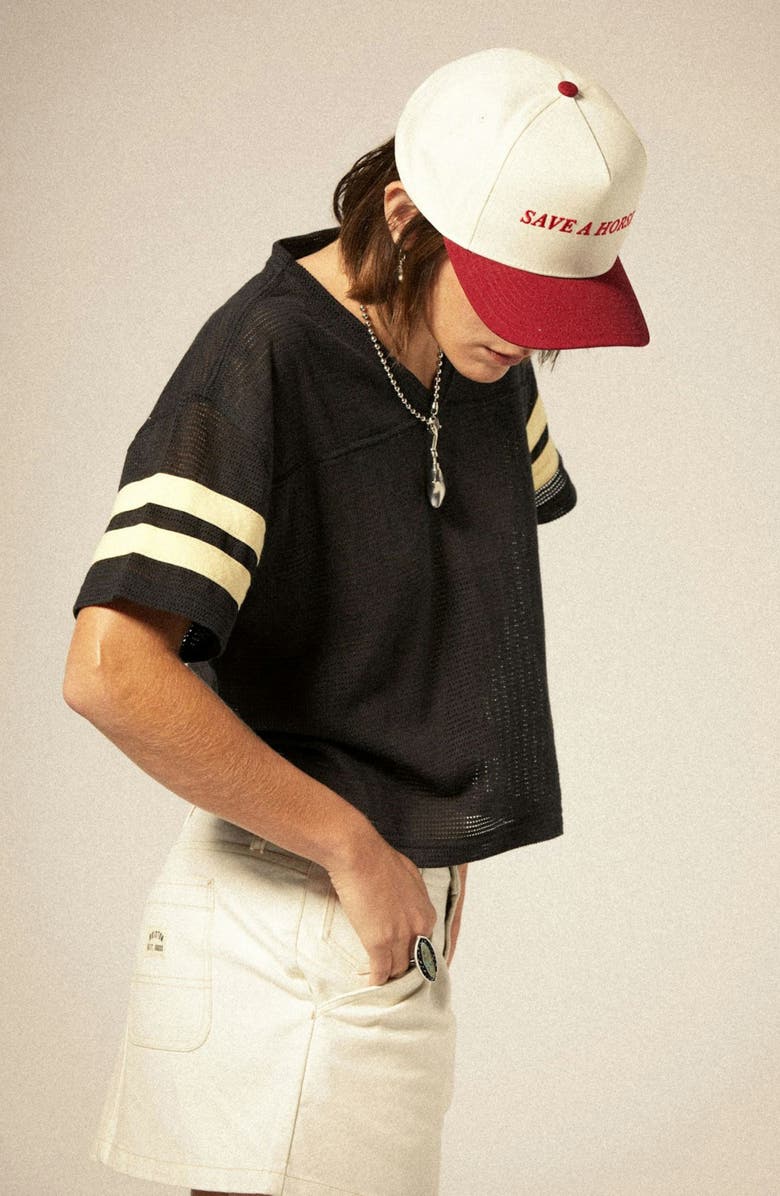 Brixton Varsity Football Open Stitch Cotton Blend Top, Alternate, color, Washed Black