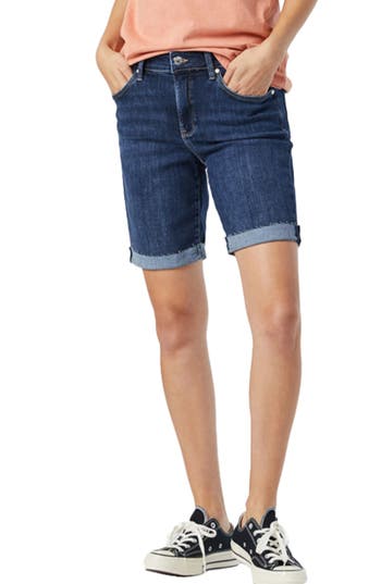 Mavi Jeans Alexis Raw Hem Denim Bermuda Shorts In Dark Frayed Hem Feather Blue