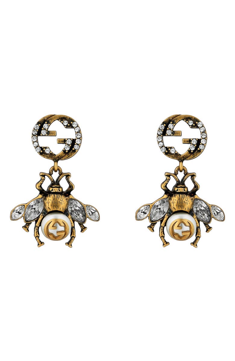 Gucci GG Bee Drop Earrings, Main, color, 