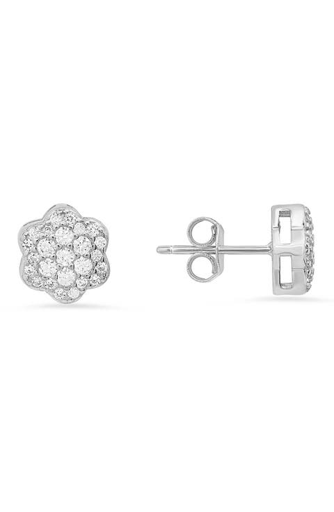 Sterling Silver CZ Pavé Stud Earrings
