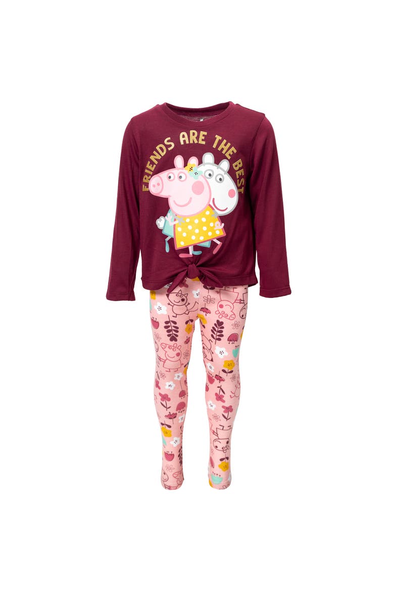 Glitter 2-Piece Tee and Leggings Set, Alternate, color, Burgundy Peppa Suzy