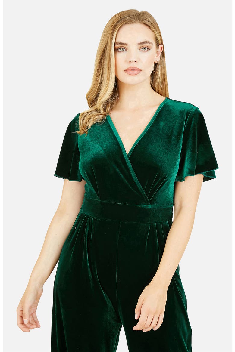 Angel Sleeve Velvet Jumpsuit, Alternate, color, Green