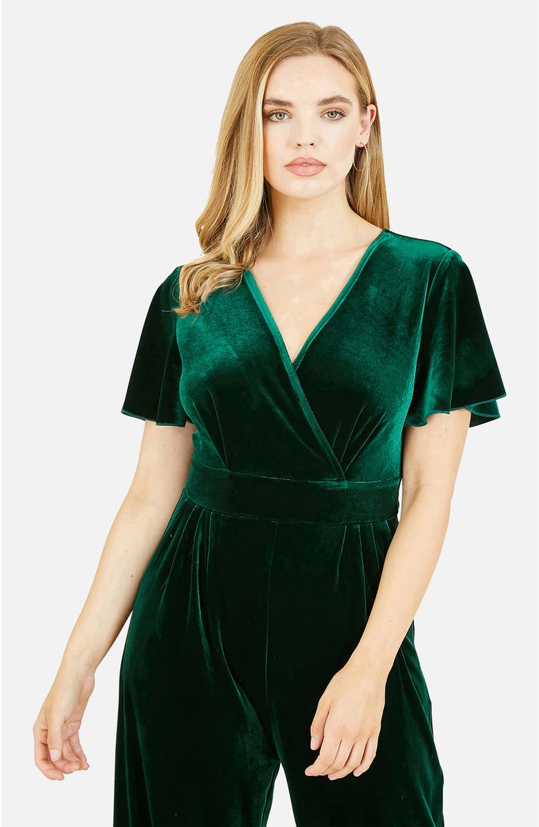 Yumi Angel Sleeve Velvet Jumpsuit, Alternate, color, Green