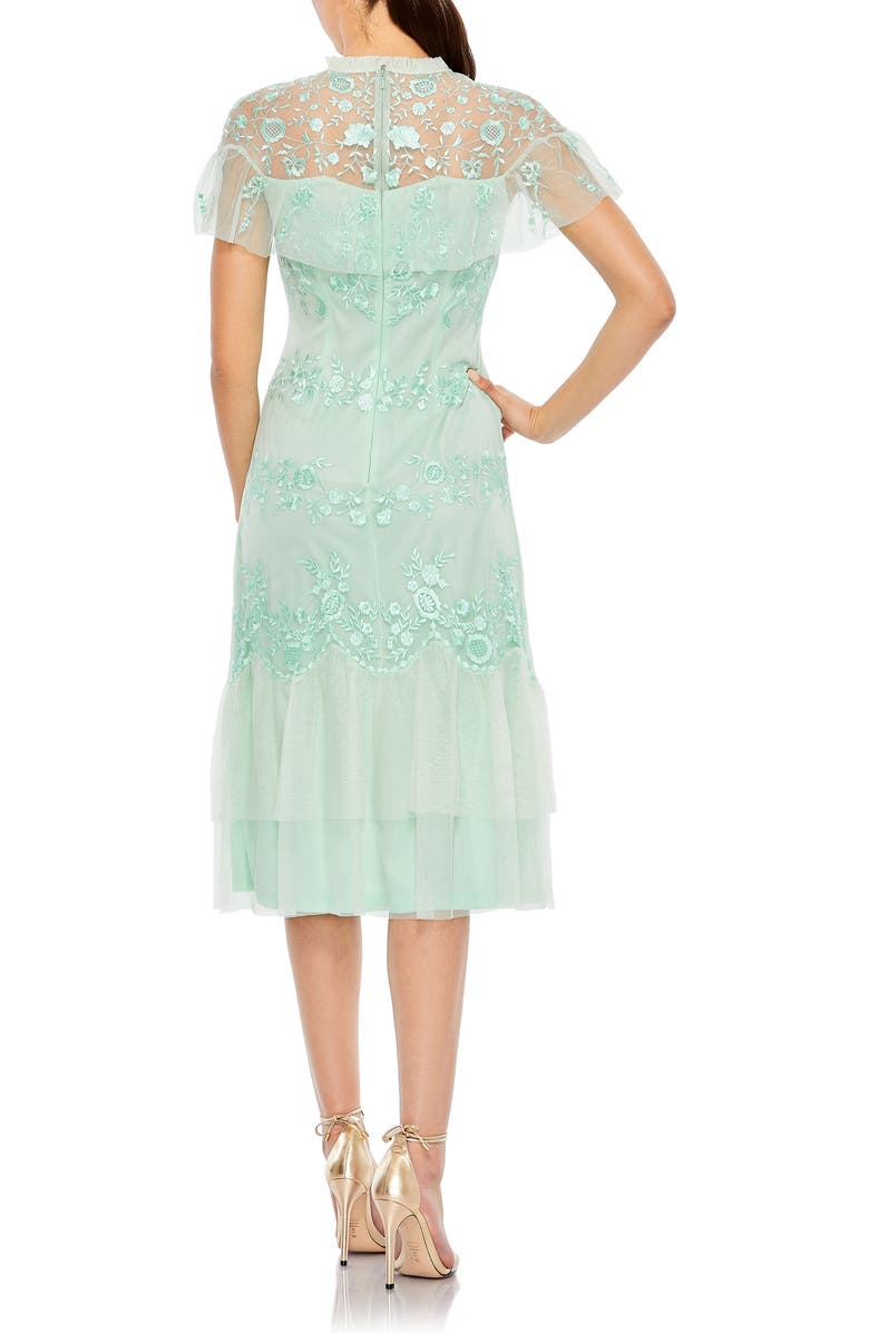 Mac Duggal Embroidered Ruffled Cap Sleeve Midi Dress, Alternate, color, Mint