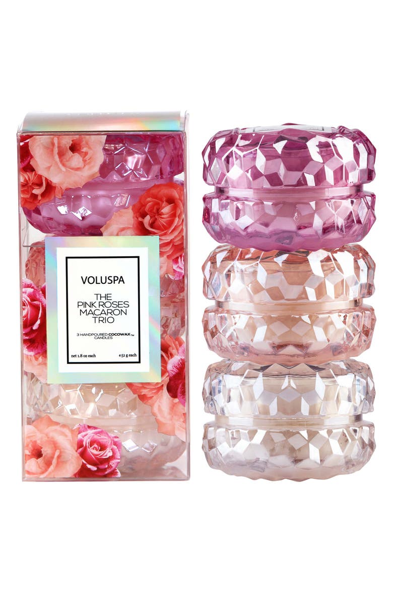 Voluspa The Pink Roses Macaron Candle Trio Gift Set, Main, color, 