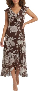 London Times Ruffle Wrap Maxi Dress