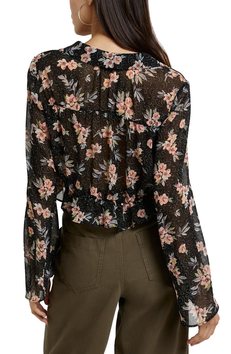 River Island Print Tie Front Crop Blouse, Alternate, color,