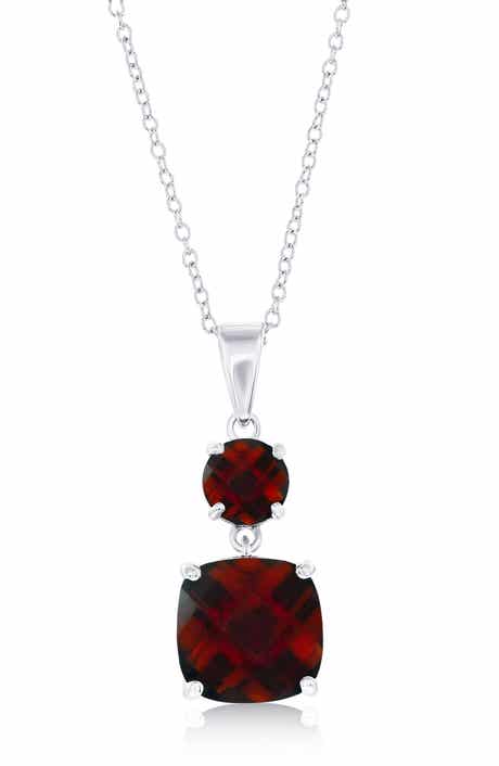 SIMONA Sterling Silver Garnet Pendant Necklace