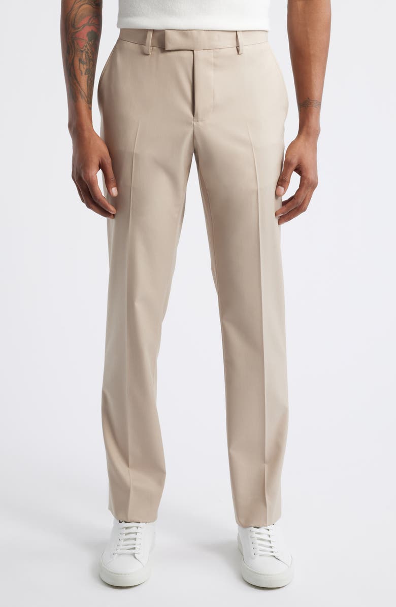 Open Edit Slim Fit Sharkskin Trousers, Main, color, Beige Birch