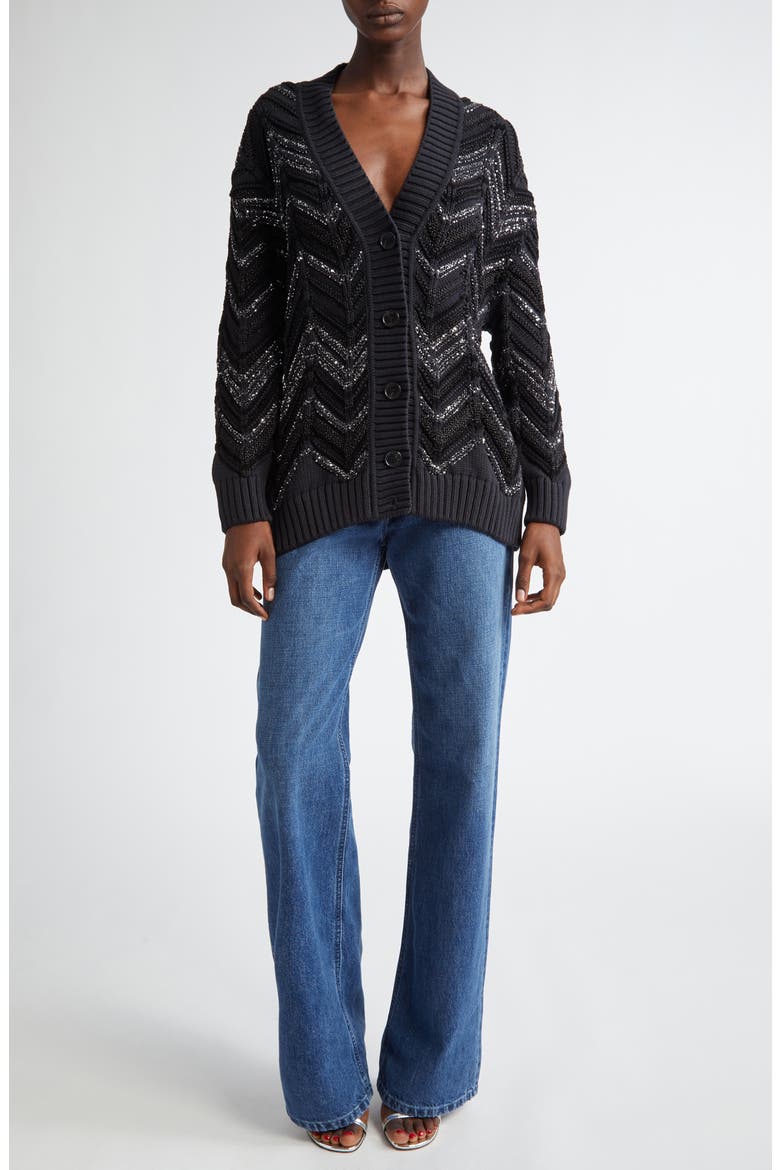 Sequin & Metallic Oversize Cardigan, Alternate, color, BLACK