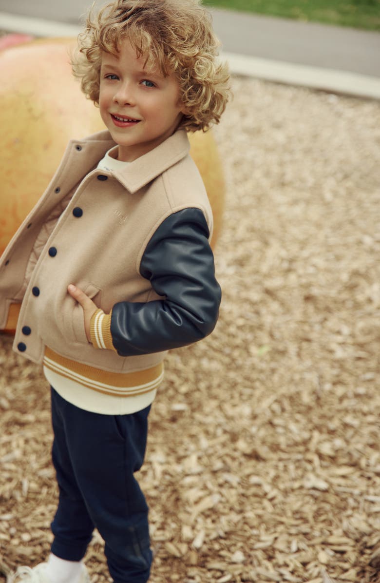 MILES THE LABEL Kids' Sand Dune Varsity Jacket, Alternate, color, Sand