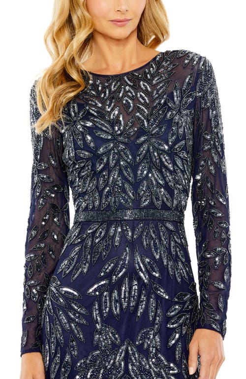 Mac Duggal Sequin Overlay Long Sleeve Gown In Midnight