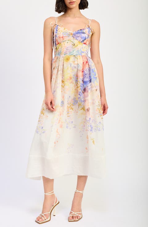 Taylorann Floral Tie Strap Midi Dress