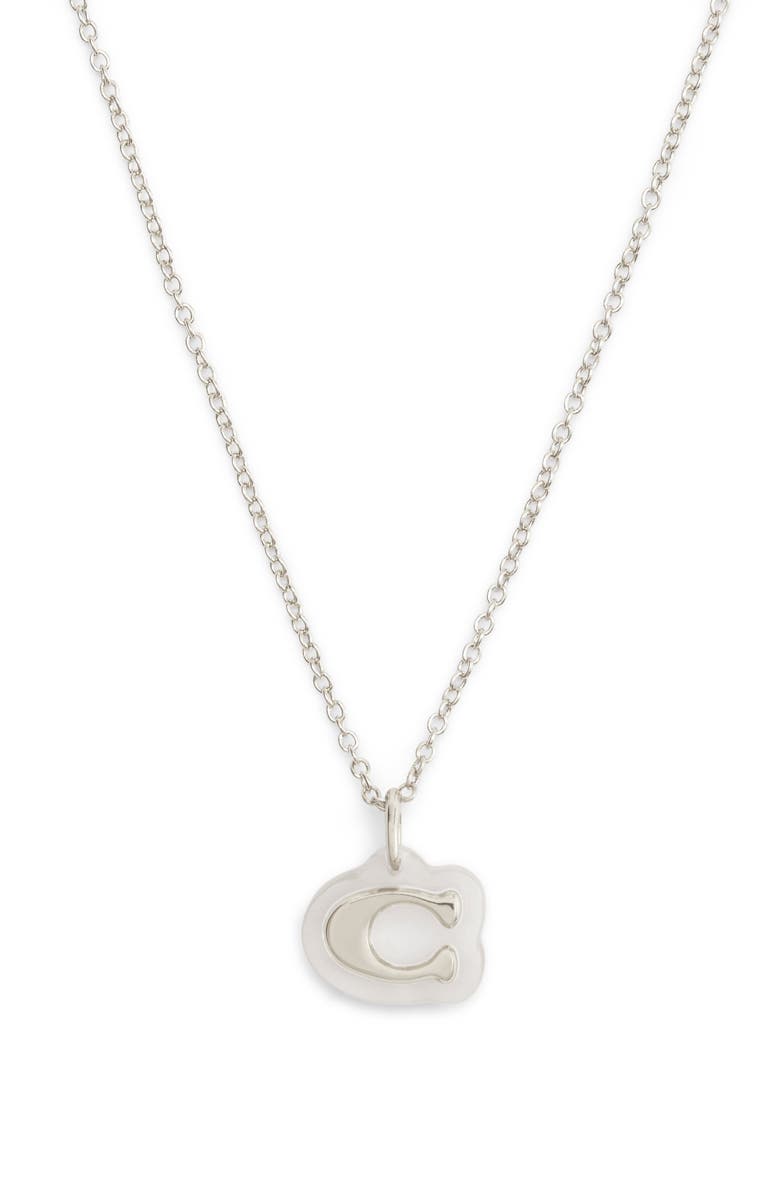 COACH Logo Pendant Necklace, Main, color, Rhodium