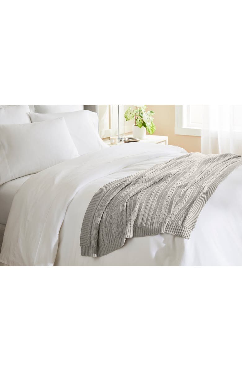 Boll & Branch Cable Knit Organic Cotton Throw Blanket, Alternate, color, 