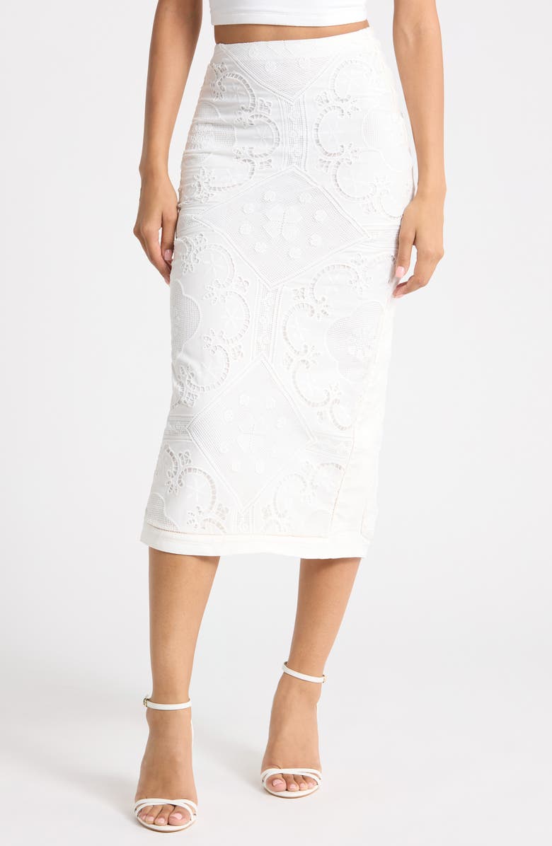 HOUSE OF CB Cecilia Lace Midi Skirt, Main, color, White