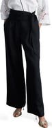 MANGO Contrast Piped Wide Leg Linen Pants