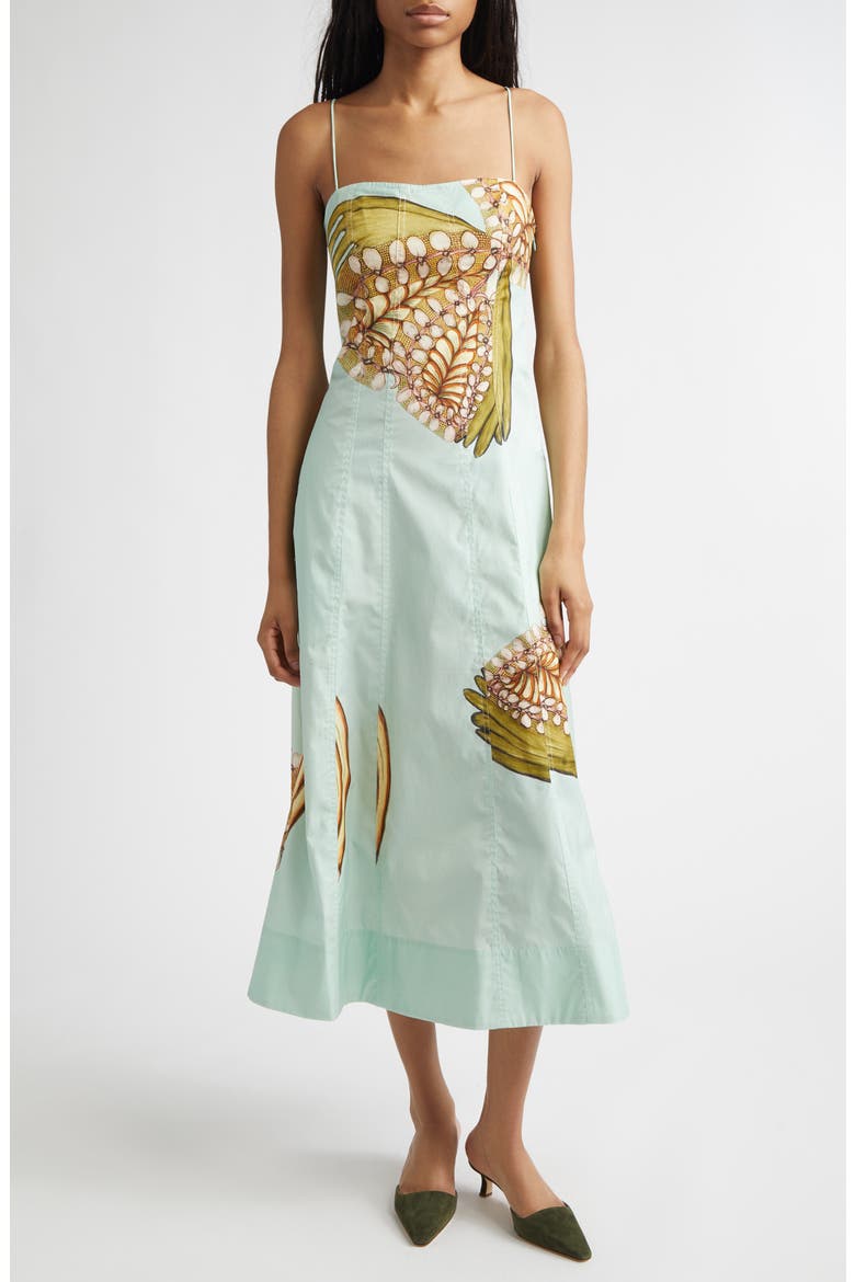 Vesela Botanical Print Midi Dress, Main, color, WATER BLOSSOMS
