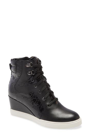 Linea Paolo Fleur Wedge Sneaker In Black Patent/leather