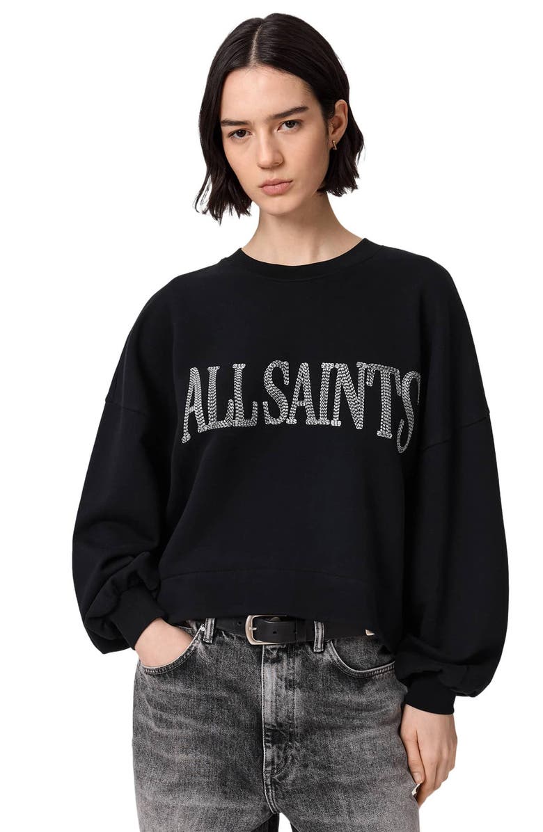 AllSaints Dash Lila Oversize Cotton Sweatshirt, Alternate, color, Washed Black