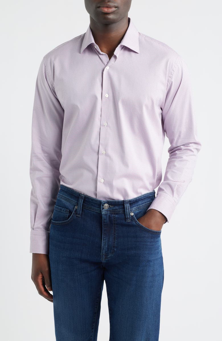 Peter Millar Conway Microcheck Crown Lite Performance Twill Button-Up Shirt, Main, color, Chili Red