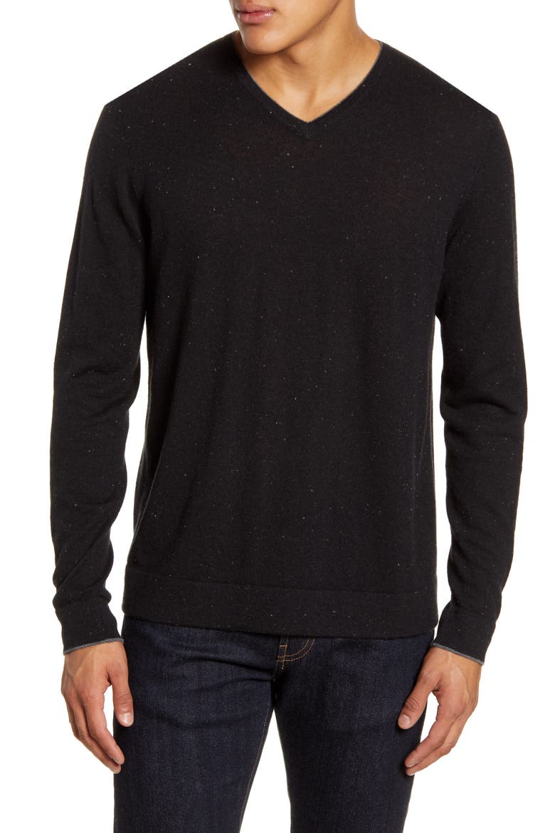 Cashmere V-Neck Sweater, Main, color, BLACK CAVIAR NEP