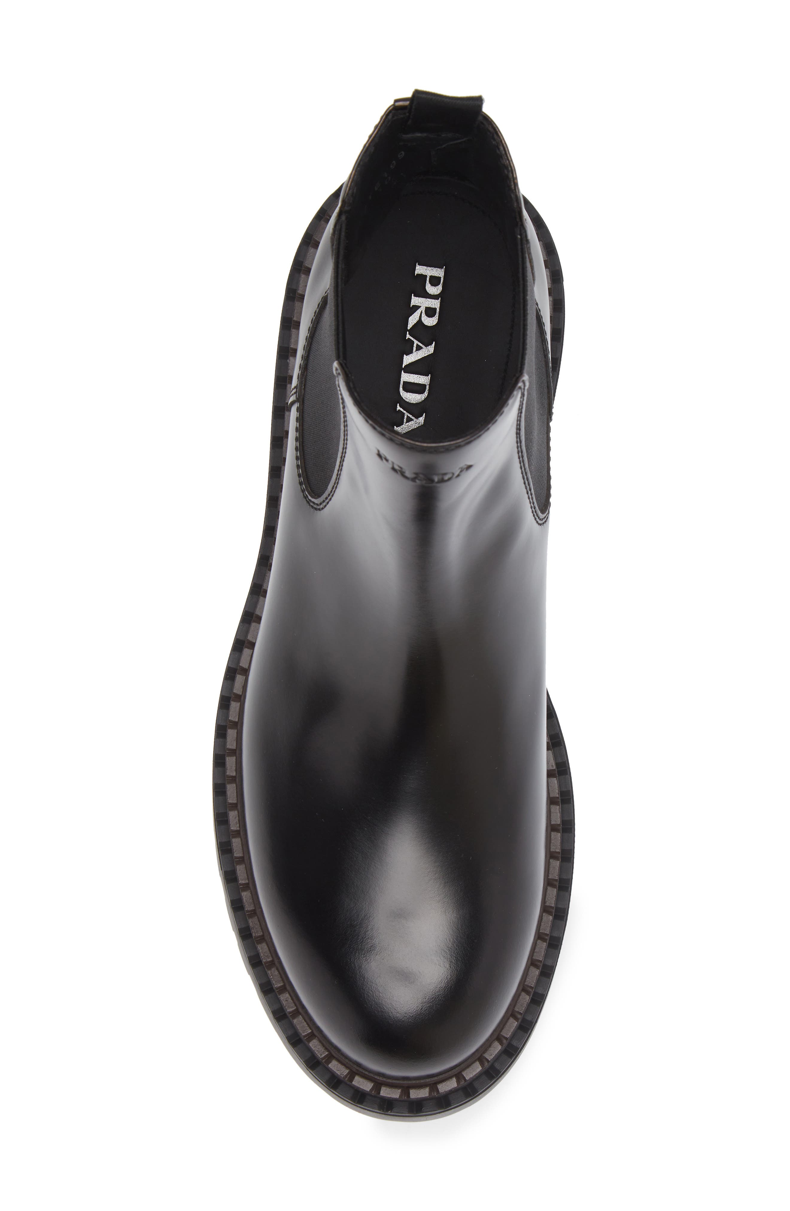 Prada Double Chocolate Chelsea Boot, Alternate, color, Nero