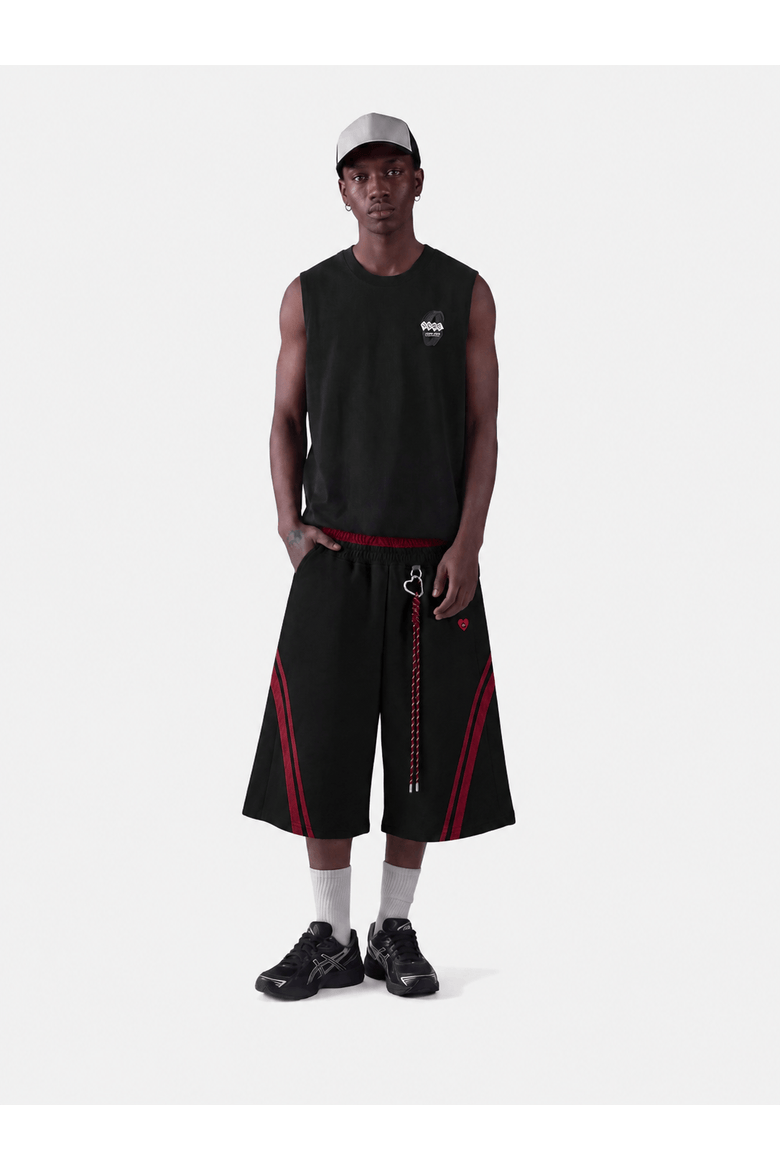 Baggy Longline Sweat Shorts, Main, color, Black