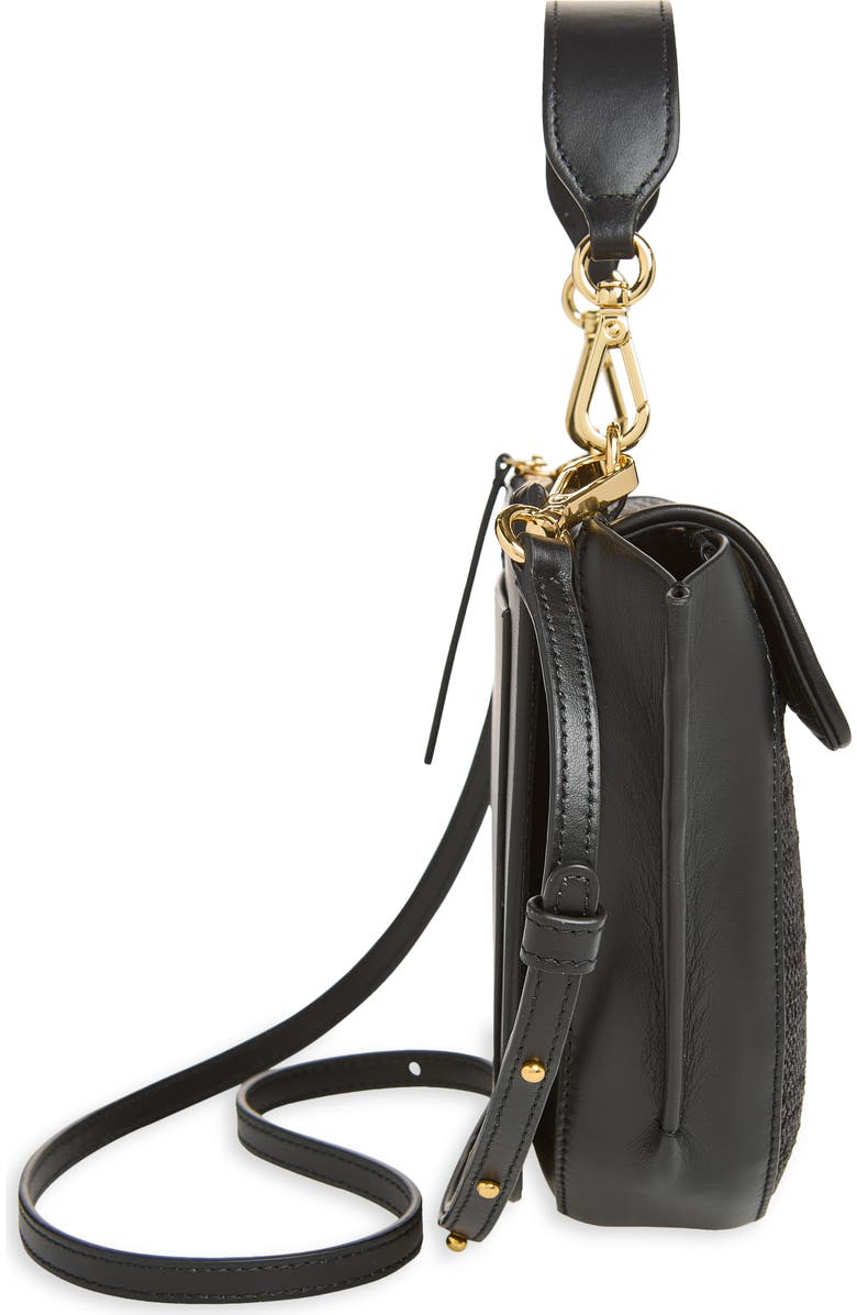 Wandler Mini Hortensia Leather & Raffia Handbag, Alternate, color, Black Raffia