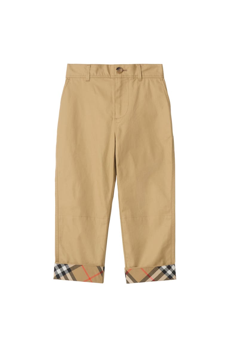 Check Turn-up Cotton Trousers, Main, color, Sand beige