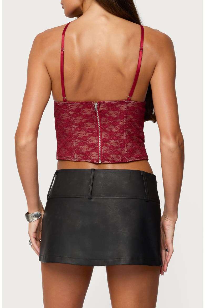 Tyra Crisscross Lace Corset Top, Alternate, color, BURGUNDY