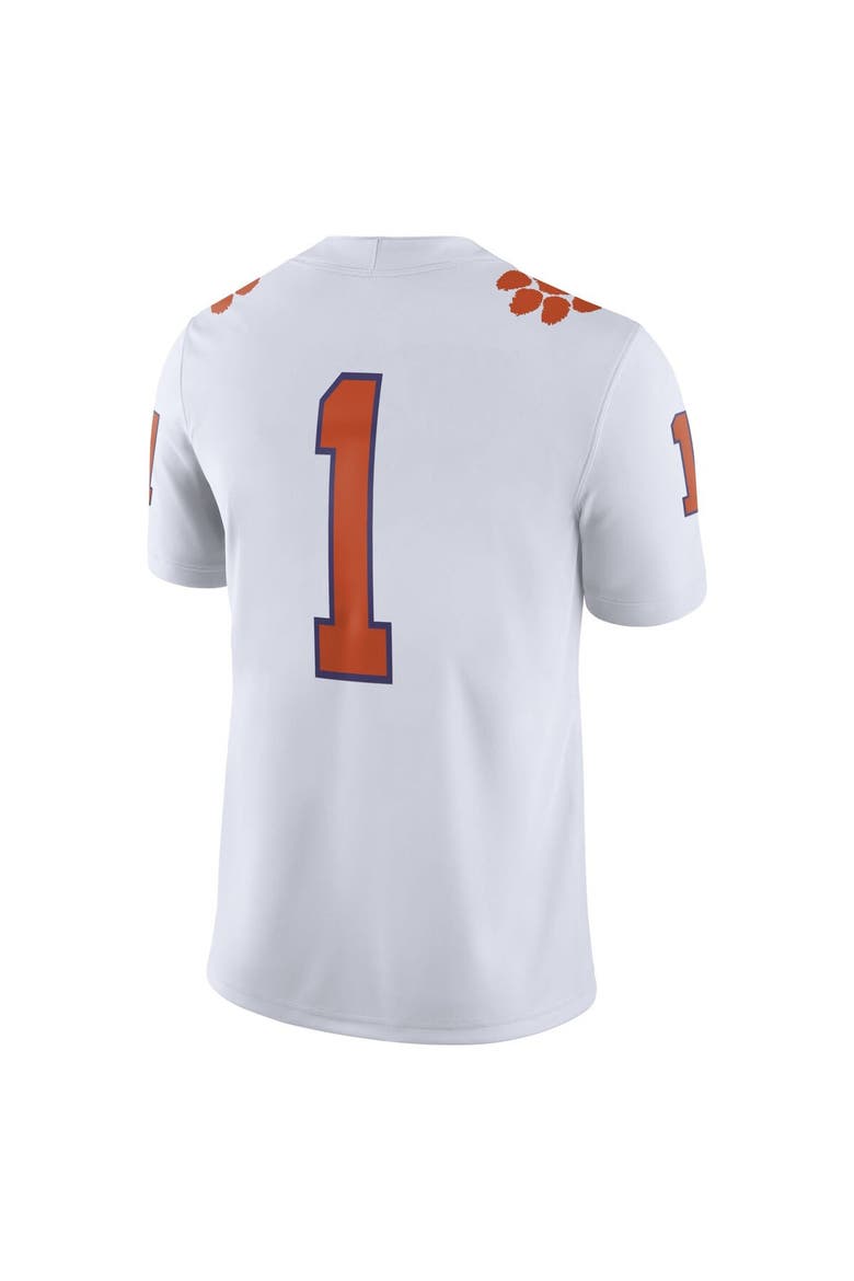 Men's Nike White Clemson Tigers #1 Away Game Jersey, Alternate, color, White